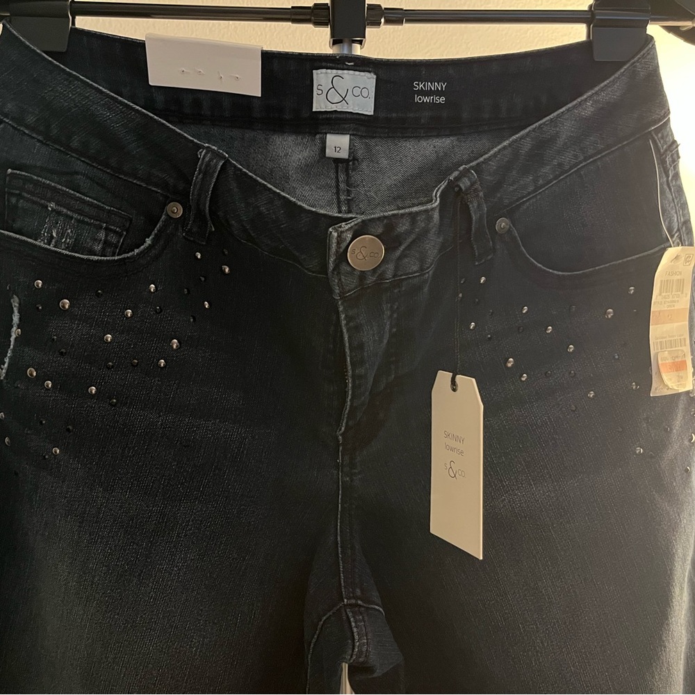 CO Black Skinny Jeans with Distressed Speckle Design